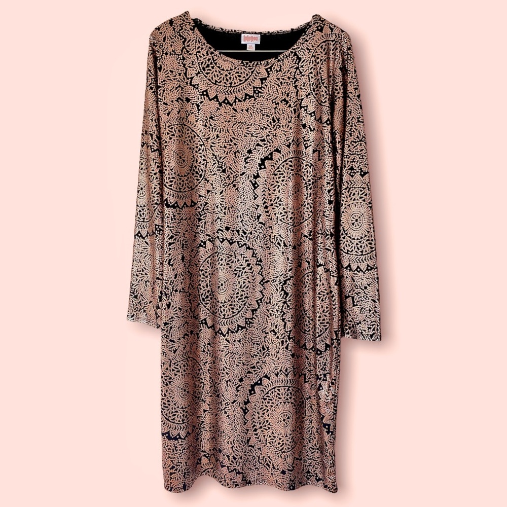 Rose Gold Mandala Long Sleeve Sheath Dress - LuLaRoe Elegant Debbie